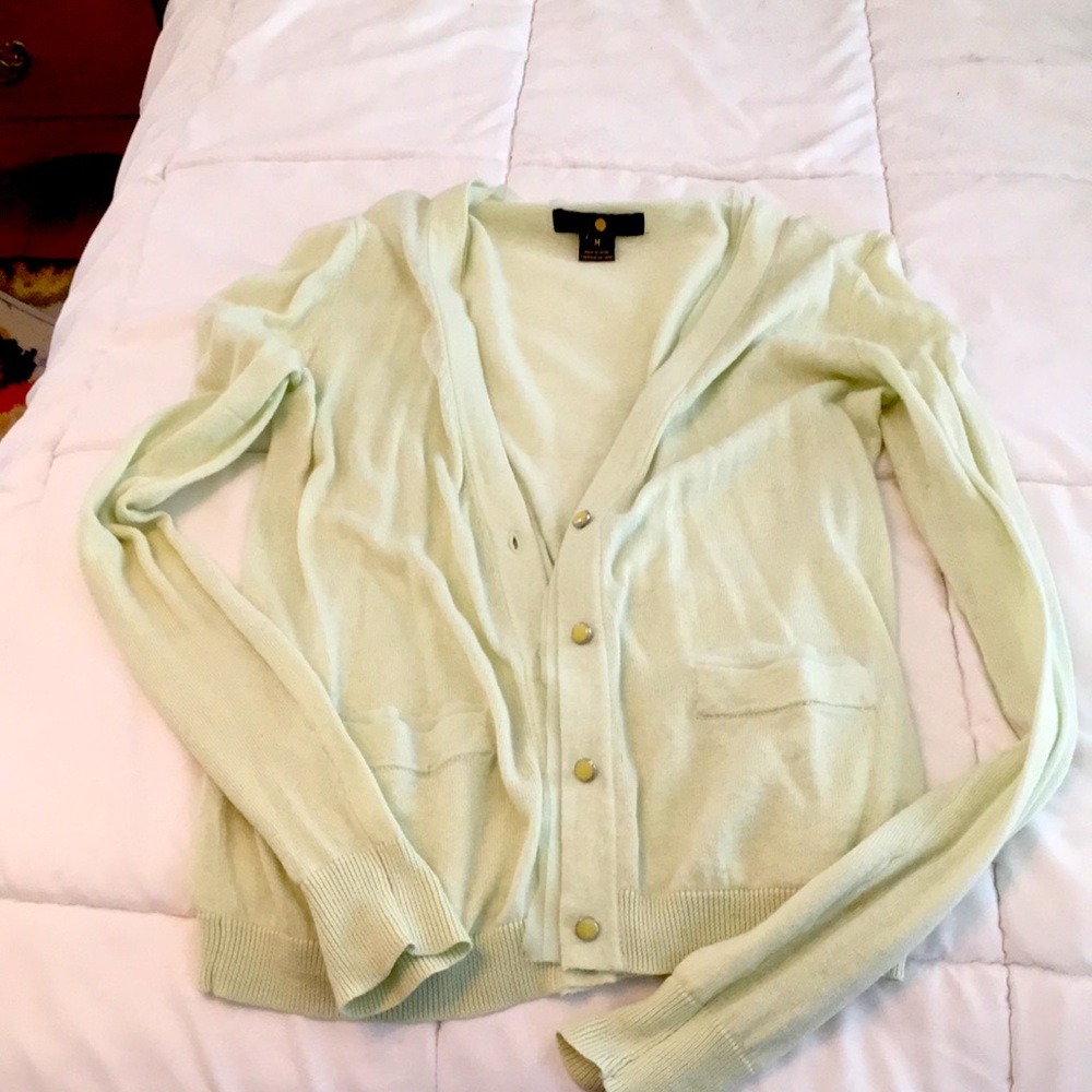 Celery green cotton cashmere cardigan medium